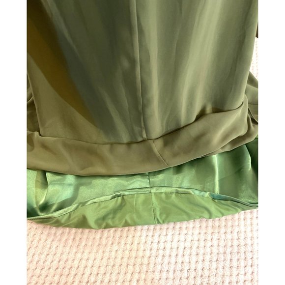 Olive Green Formal Dress Tie-back Shelf Bra Evening Gown Small Train - Picture 8 of 13